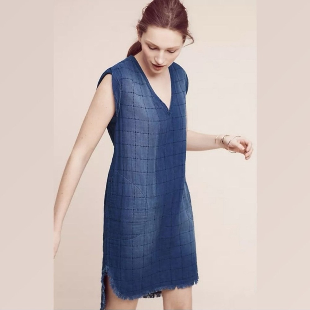 Cloth & Stone Frayed Chambray Tunic Quilted High Low Shift Dress